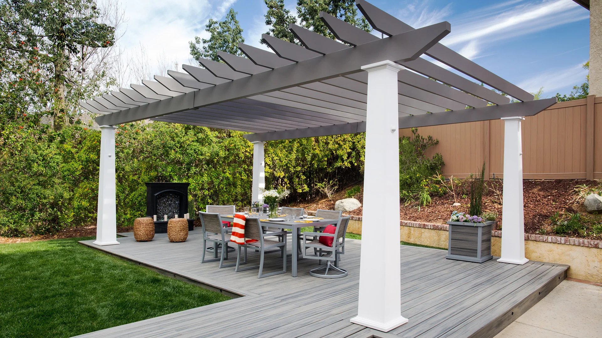 Trex Pergola with outdoor dining for PBS Next Home