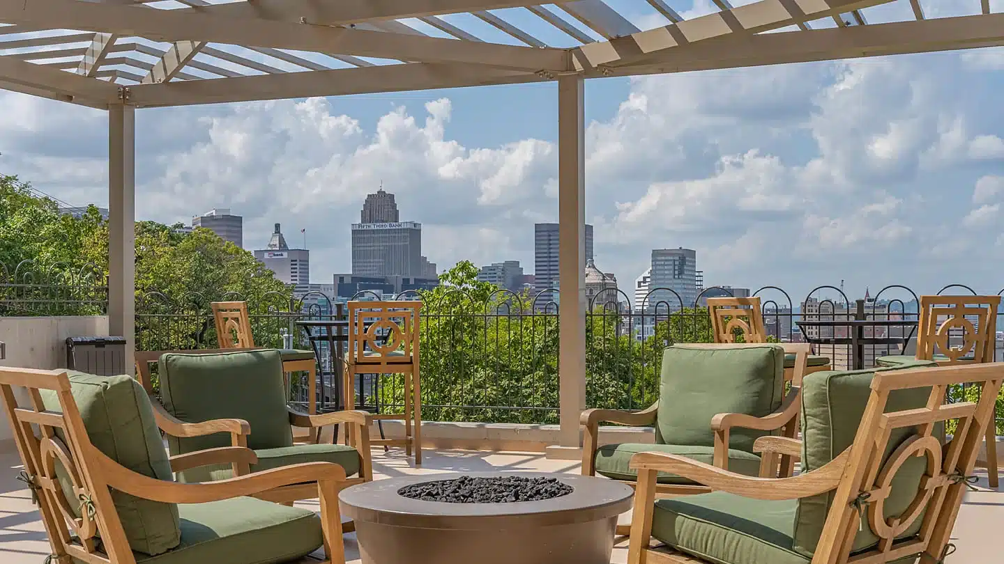 Custom rooftop aluminum pergola Adams Edge Apartments