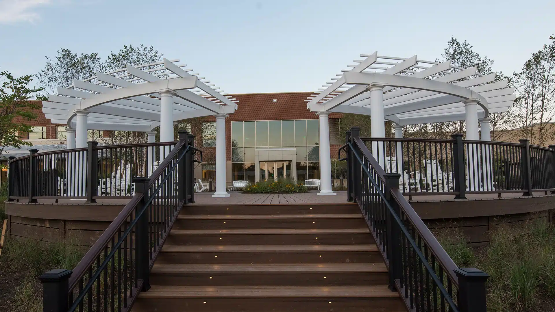 Custom Curved Trex Pergolas on a Trex Deck at hospital