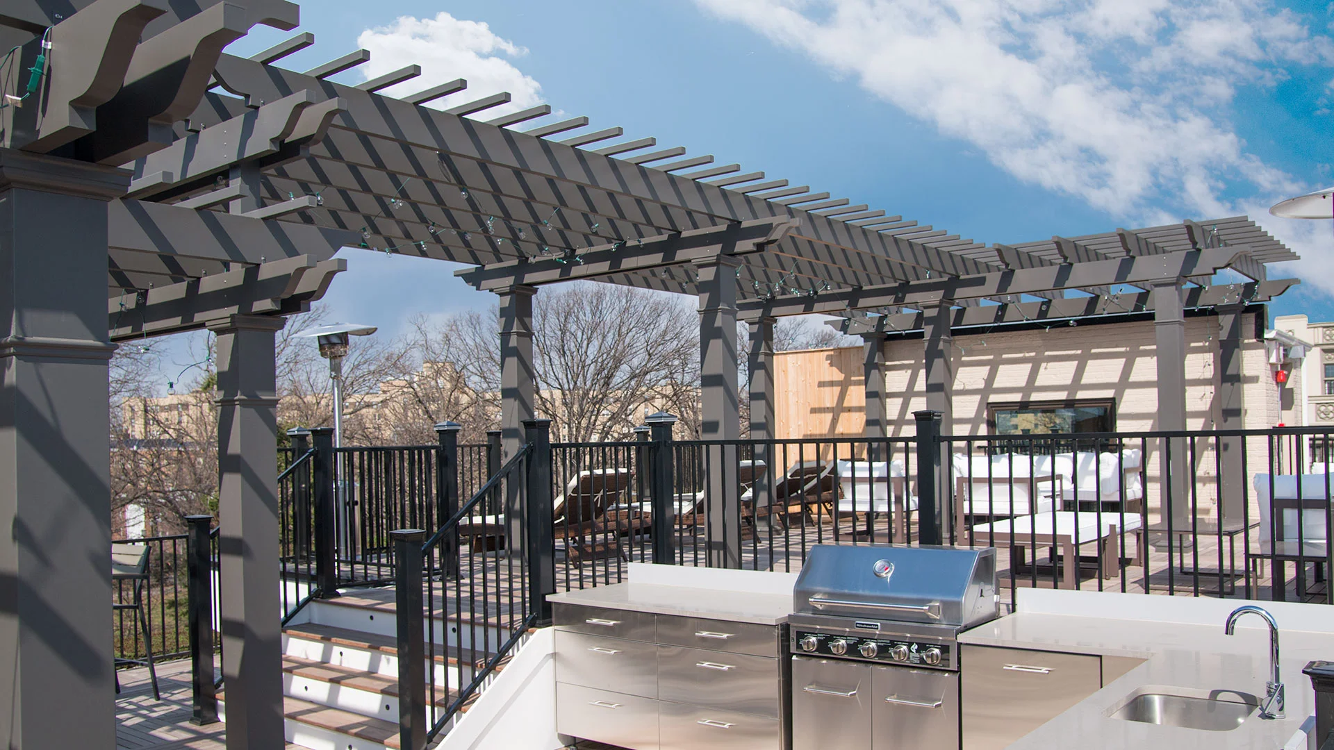 Featured image for “Lawrence House: Custom Rooftop Fiberglass Pergola Kit”Lawrence House, located in the vibrant 14th Street corridor of Washington, DC recently underwent a major renovation featuring a 1,500 square foot community rooftop deck.12812:full