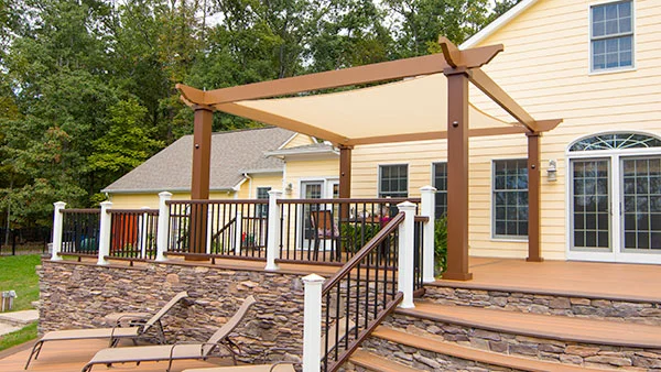 Trex Pergola Vision with tensioned shade canopy