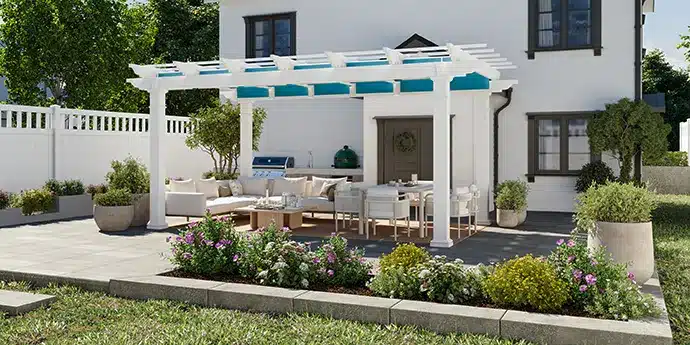 Windsor Fiberglass Pergola with ShadeFlex Canopies